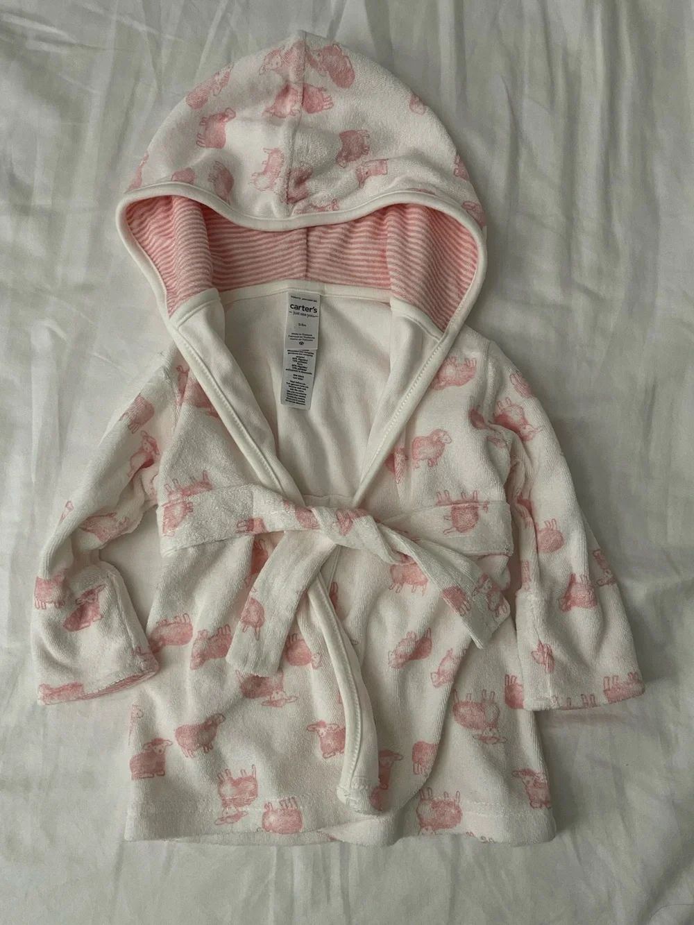 Carter's Pink & White Hooded Infant Robe size 0-9M